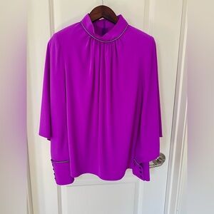 Spell By Access Fashion Purple Blouse with peek-a-boo Sleeves, Silver Trim Sz L